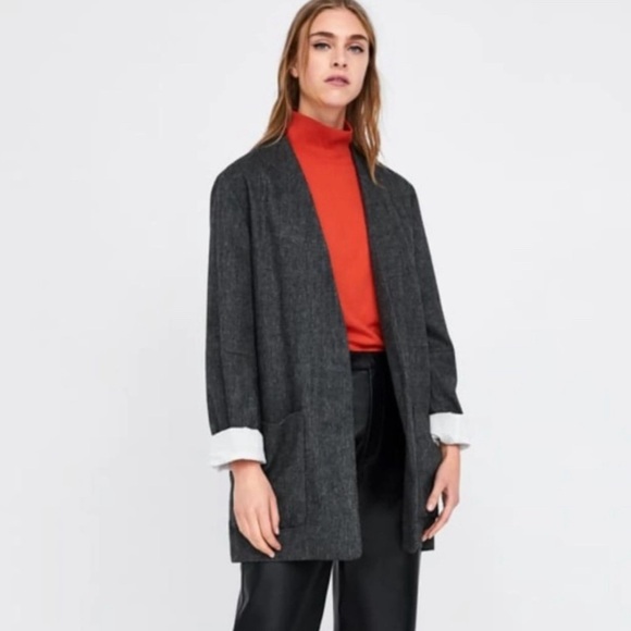 Zara Herringbone Oversized Wool Blend Blazer Jacket - Picture 3 of 15